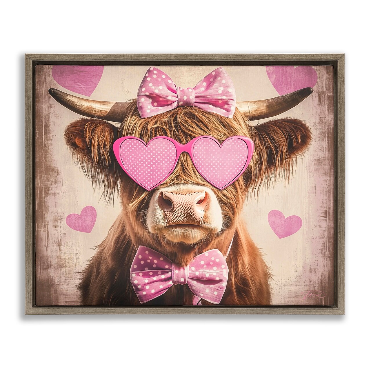 Stupell Industries Cute Cattle Pink Hearts Floating Frame, design by Shawna Stewart